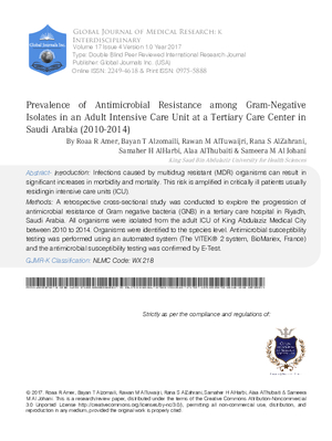 Prevalence of Antimicrobial Resistance Among Gram-Negative Isolates in an Adult Intensive Care Unit at a Tertiary Care Center in Saudi Arabia (2010-2014)
