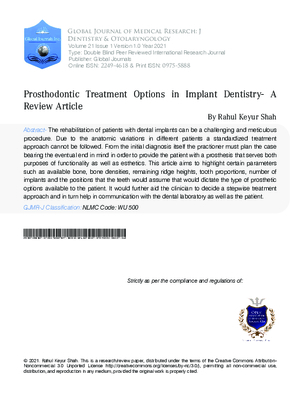 Prosthodontic Treatment Options in Implant Dentistry- A Review Article