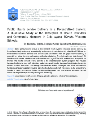 Public Health Service Delivery in a Decentralized System: A Qualitative Study of the Perception of Health Providers and Community Members in Gida Ayana Woreda, Western Ethiopia