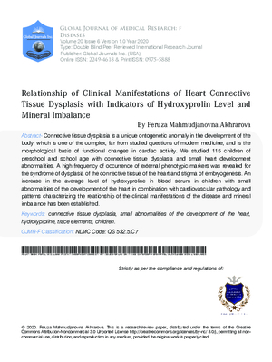Relationship of Clinical Manifestations of Heart Connective Tissue Dysplasis with Indicators of Hydroxyprolin Level and Mineral Imbalance