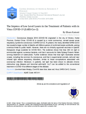 The Impress of Low Level lasers in the Treatment of Patients with in Virus COVID-19 (SARS-CoV-2)