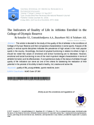 The Indicators of Quality of Life in Athletes Enrolled in the College of Olympic Reserve