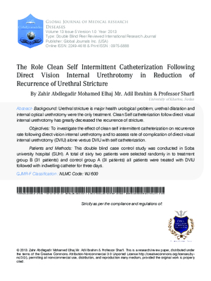 The Role Clean Self Intermittent Catheterization Following Direct Vision Internal Urethrotomy in Reduction of Recurrence of Urethral Stricture