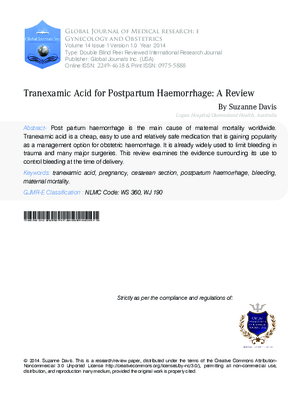 Tranexamic Acid for Postpartum Haemorrhage: A Review