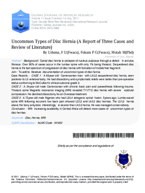 UNCOMMON TYPES  OF DISC HERNIA  ( A REPORT OF THREE CASES AND REVIEW OF LITERATURE)