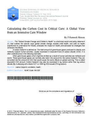 Calculating the Carbon Cost in Critical Care: A Global View from an Intensive Care Window