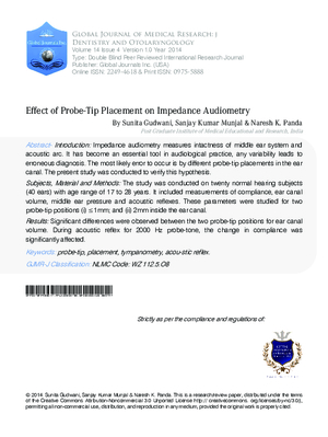 Effect of Probe-Tip Placement on Impedance Audiometry