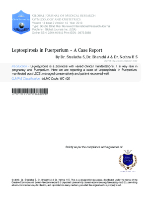 Leptospirosis in Puerperium a A Case Report