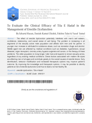 To Evaluate the Clinical Efficacy of Tila E Hadaf in the Management of Erectile Dysfunction