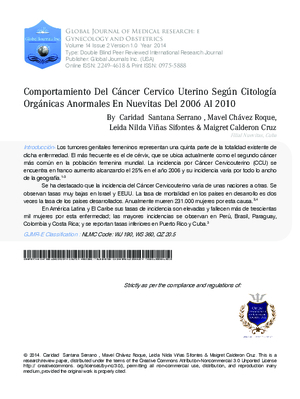 Comportamiento Del CAncer Cervico Uterino SegAn CitologAa OrgAnicas Anormales En Nuevitas Del 2006 Al 2010