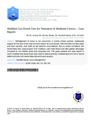Modified Cast Dowel Core for Treatment of Mutilated Crown - Case Report