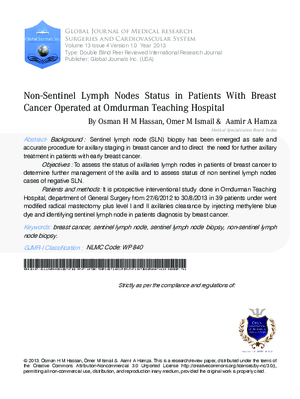 Non-Sentinel Lymph Nodes Status in Patients with Breast Cancer Operated at Omdurman Teaching Hospital