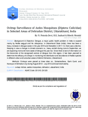 Ovitrap Surveillance of Aedes Mosquitoes (Diptera: Culicidae) in Selected Areas of Dehradun District, Uttarakhand, India