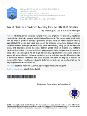 Role of Plants in a Pandemic: Learning from the COVID-19 Situation