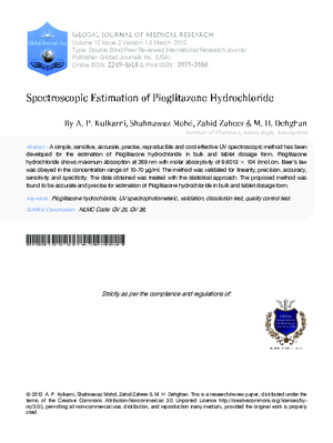 Spectroscopic Estimation of Pioglitazone Hydrochloride