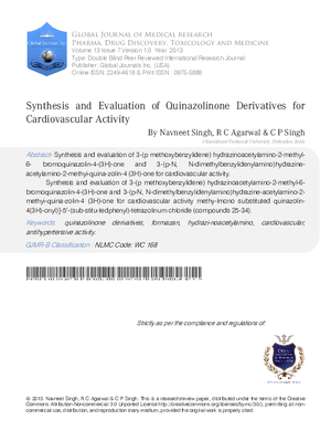 Synthesis and Evaluation of Quinazolinone Derivatives for Cardiovascular Activity