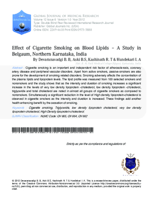 Effect of Cigarette Smoking On Blood Lipids a A Study in Belgaum, Northern Karnataka, India
