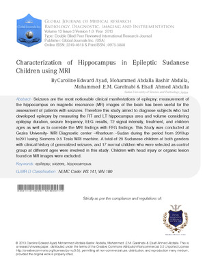 Characterization of Hippocampus in Epileptic Sudanese Children using MRI