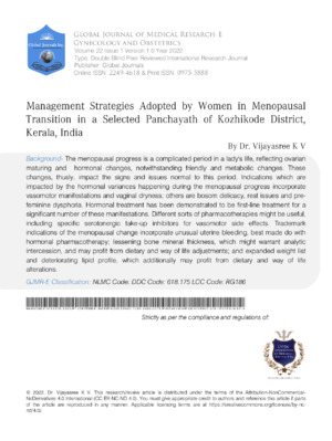 Management Strategies Adopted by Women in Menopausal Transition in a Selected Panchayath of Kozhikode District, Kerala, India