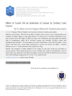 Effect of Castor Oil on Induction of Labour in Tertiary Care Centre