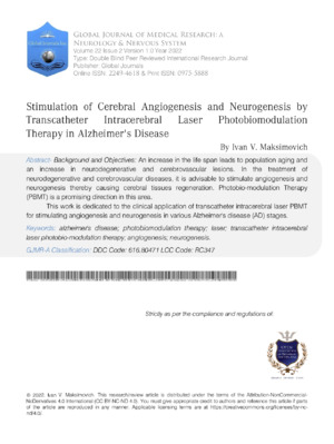 Stimulation of Cerebral Angiogenesis and Neurogenesis by Transcatheter Intracerebral Laser Photobiomodulation Therapy in Alzheimers Disease