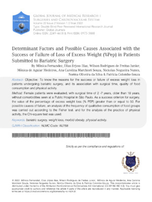 Determinant Factors and Possible Causes Associated with the Success or Failure of Loss of Excess Weight (%Pep) in Patients Submitted to Bariatric Surgery