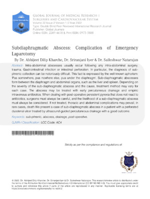 Subdiaphragmatic Abscess: Complication of Emergency Laparotomy