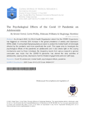 The Psychological Effects of the Covid 19 Pandemic on Adolescents