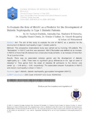 To Evaluate the Role of HbA1C as a Predictor for the Development of Diabetic Nephropathy in Type 1 Diabetic Patients