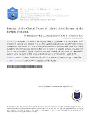 Features of the Clinical Course of Urinary Stone Disease in the Farming Population
