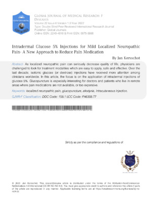 Intradermal Glucose 5% Injections for Mild Localized Neuropathic Pain - A New Approach to Reduce Pain Medication