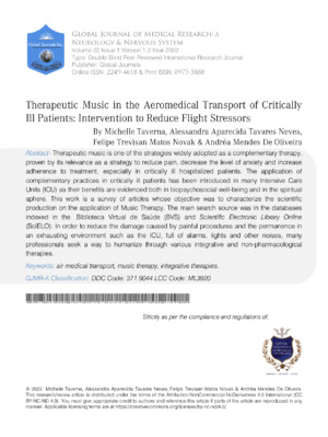 Therapeutic Music in the Aeromedical Transport of Critically Ill Patients: Intervention to Reduce Flight Stressors