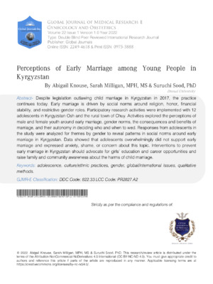 Perceptions of Early Marriage Among Young People in Kyrgyzstan