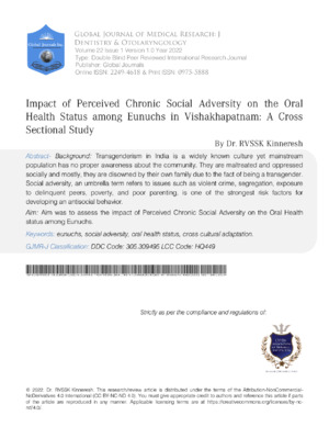 Impact of Perceived Chronic Social Adversity on the Oral Health Status among Eunuchs in Vishakhapatnam: A Cross Sectional Study
