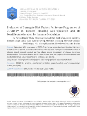 Evaluation of Surrogate Risk Factors for Severe Progression of COVID-19 in Tobacco Smoking Sub-Population and its Possible Amelioration by Immune Modulators