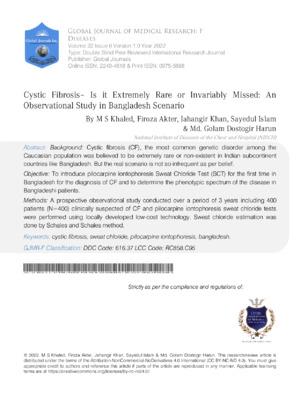 Cystic Fibrosis: Is it Extremely Rare or Invariably Missed? An Observational Study in Bangladesh Scenario