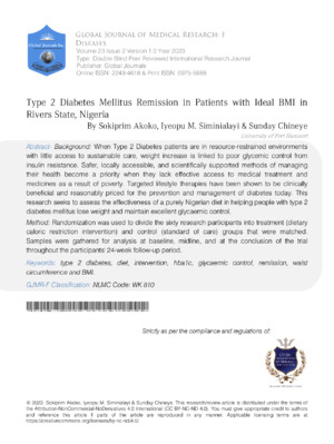Type 2 Diabetes Mellitus Remission in Patients with Ideal BMI in  Rivers State, Nigeria