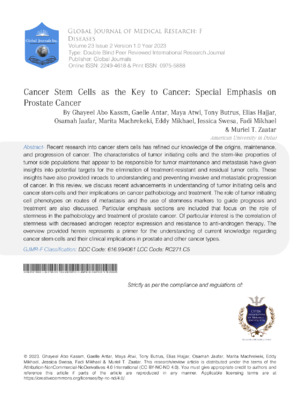 Cancer Stem Cells as the Key to Cancer: Special Emphasis on Prostate Cancer