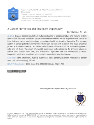 A Cancer Prevention and Treatment Opportunity