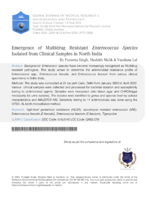 Emergence of Multidrug Resistant Enterococcus Species Isolated from Clinical Samples in North India