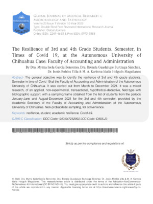 The Resilience of 3rd and 4th Grade Students. Semester, in Times of Covid 19,  at the Autonomous University of Chihuahua. Case: Faculty of Accounting and Administration