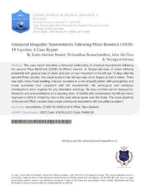 Unilateral Idiopathic Neuroretinitis Following Pfizer-BioNTech COVID-19 Vaccine; A Case Report
