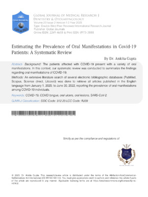 Estimating the Prevalence of Oral Manifestations in Covid-19 Patients: A Systematic Review