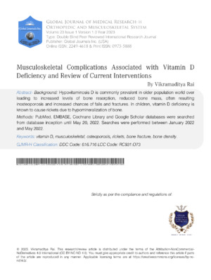 Musculoskeletal Complications Associated with Vitamin D Deficiency and Review of Current Interventions