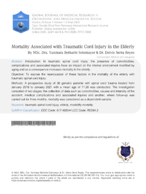 Mortality Associated with Traumatic Cord Injury in the Elderly