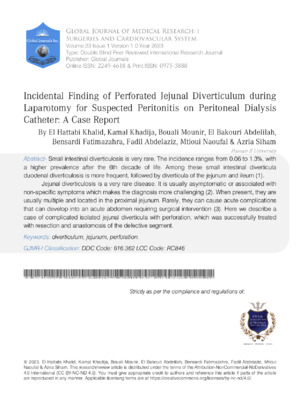 Incidental Finding of Perforated Jejunal Diverticulum during Laparotomy for Suspected Peritonitis on Peritoneal Dialysis Catheter: A Case Report