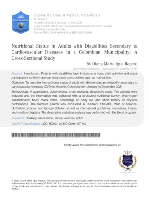 Nutritional Status in Adults with Disabilities Secondary to Cardiovascular Diseases in a Colombian Municipality A Cross-  Sectional Study