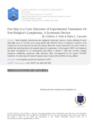 One Step to a Cure Outcomes of Experimental Treatments for Non-Hodgkins Lymphomas, A Systematic Review