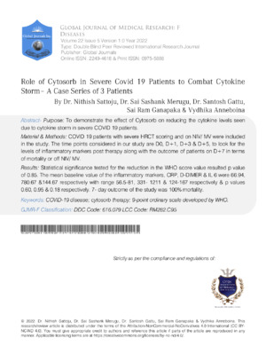 Role of Cytosorb in Severe Covid 19 Patients to Combat Cytokine Storm - A Case Series of 3 Patients