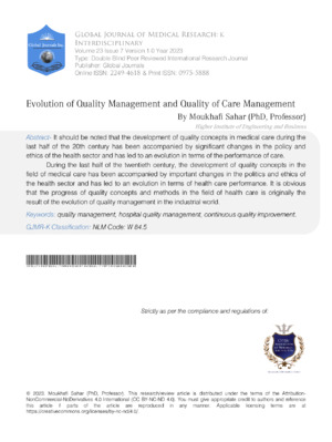 Evolution of Quality Management and Quality of Care Management.